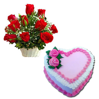 "Heart shape Pineapple cake -1 kg, Beautiful flower basket - Click here to View more details about this Product